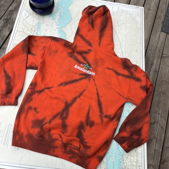 Vintage Orange Amsterdam Tie Dye Tourism Hoodie - Picture 3 of 3
